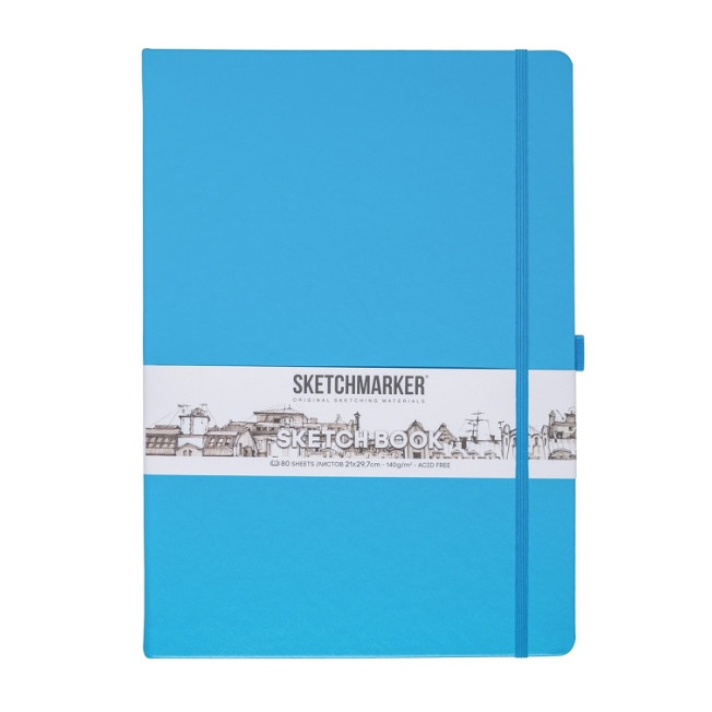Блокнот для зарисовок "Sketchmarker" Карибский синий, 140г/м 21-30см 80л, твердая обложка