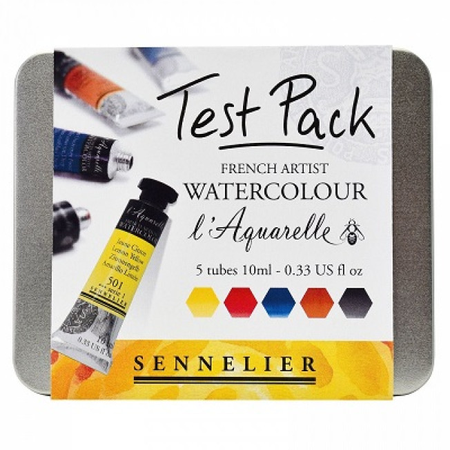 Sennelier Набор "Test Pack" с акварельными красками Artist, 5 туб х 10 мл,  жестяная коробка