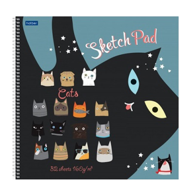 Блокнот SketchBook 290*290мм CATs 32л спираль, белый офсет 160гр/м2 Hatber