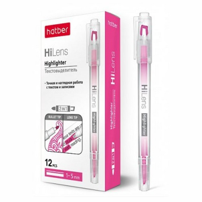 Текстовыделитель Hatber Hi-Lens клин/жало 1мм/5мм розовый