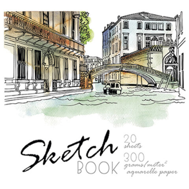Скетчбук аквар. 200*200мм 300гр белая, 20л. Venice , гребень 97286