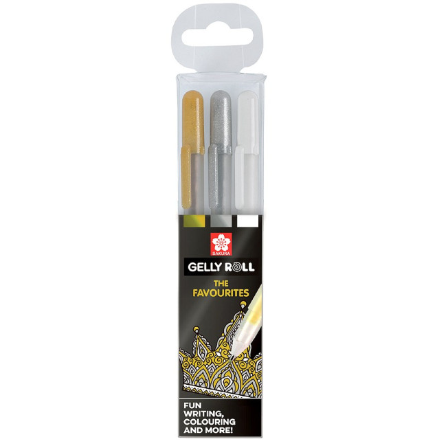 Набор гелевых ручек "Favourites" (белая, золотая, серебряная) GELLY ROLL Sakura, 3 цв.