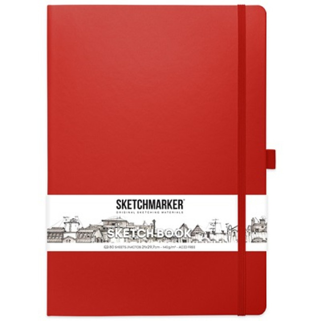 Блокнот для зарисовок "Sketchmarker" Красный, 140г/м 21-30см 80л, твердая обложка