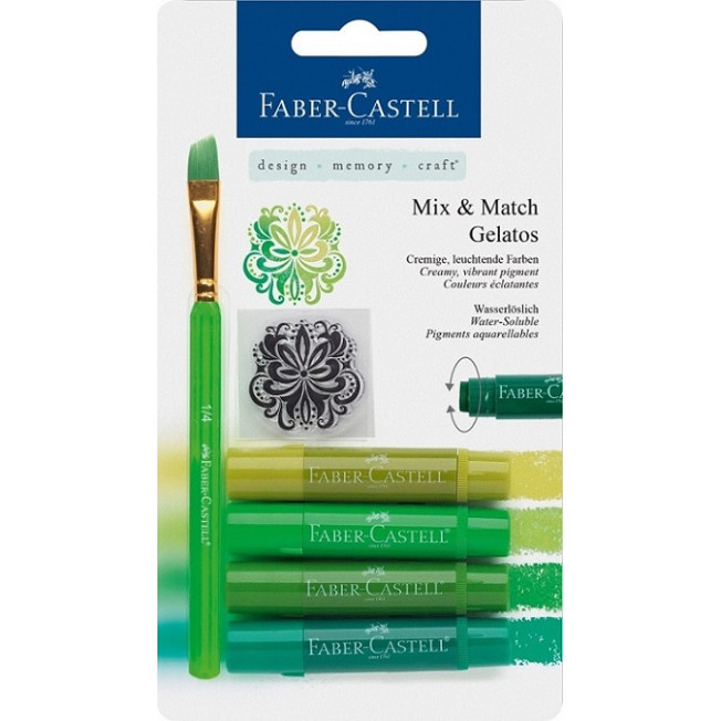 Акварельные гелевые мелки Gelatos 4шт Зеленый печать+кисточка Faber Castell