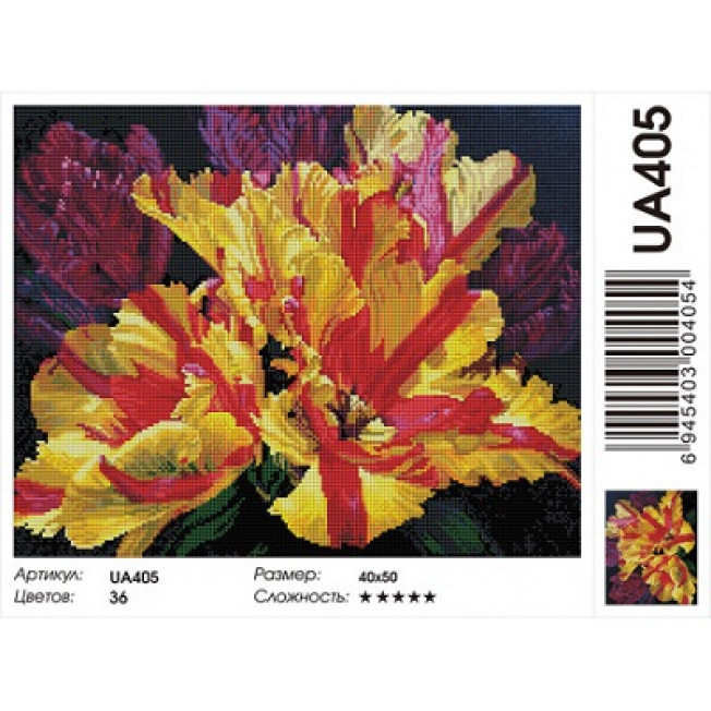 UА405 Алмазная мозаика на подрамнике "Махровые тюльпаны" 40х50 см