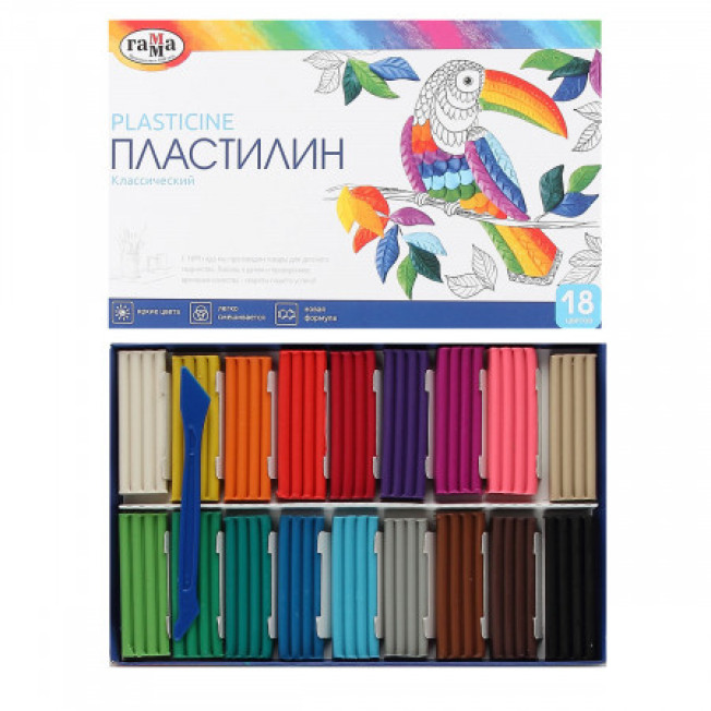 Пластилин Гамма "Классический" 18цв 360гр стек