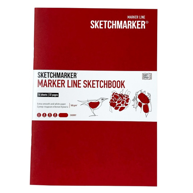 Скетчбук MARKER LINE 148*210мм 160г/м 16л Вишня SKETCHMARKER