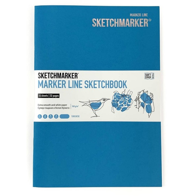 Скетчбук MARKER LINE 148*210мм 160г/м 16л Бирюзовый SKETCHMARKER