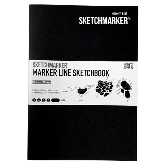 Скетчбук MARKER LINE 148*210мм 160г/м 16л Черный SKETCHMARKER