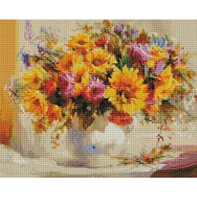 UА441 Алмазная мозаика на подрамнике "Букет цветов с подсолнухами" 40х50 см