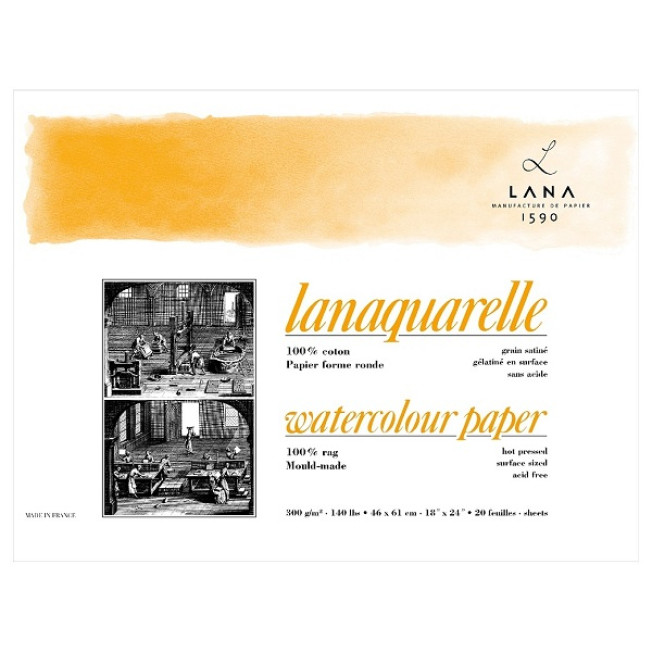 "LANA" бумага для акварели "Lanaquarelle" 300 г/м² 26*36см  хл100% 20л сатин поштучно