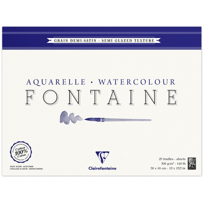 Бумага для акварели "Fontaine Demi-satiné" 30*40см 300г/м полусатин Clairefontaine
