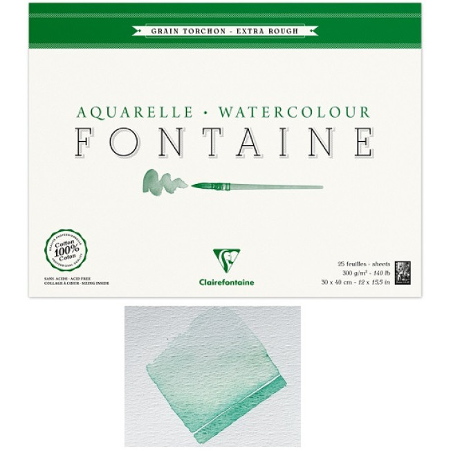 Бумага д/акв "Fontaine Grain torchon" 30*40см 300г/м хол пресс кр/з Clairefontaine