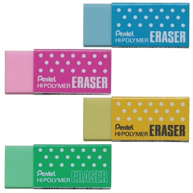 Ластик Hi-Polymer Eraser 43*17,5*11,5мм, ассорти 4 цв. Pentel