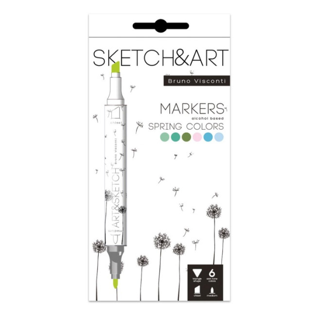 Набор маркеров Sketch&Art 6 цв, Весенний пейзаж BV (пуля/скош)