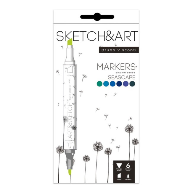 Набор маркеров Sketch&Art 6 цв, Морской пейзаж BV (пуля/скош)