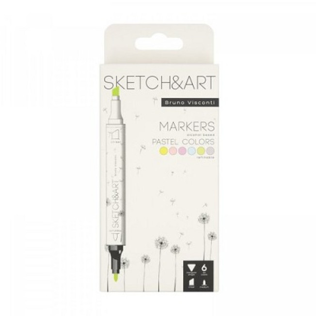 Набор маркеров Sketch&Art 6 цв, Пастельные цвета BV (пуля/скош)