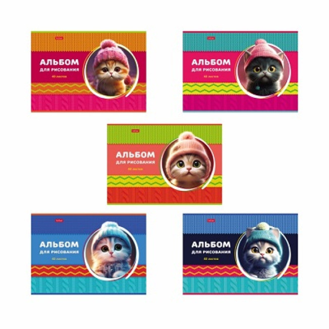 Альбом д/рисов 40л А4 Hatber ЛапУшки в шапочках скрепка