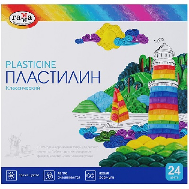 Пластилин Гамма "Классический" 24цв 480гр стек