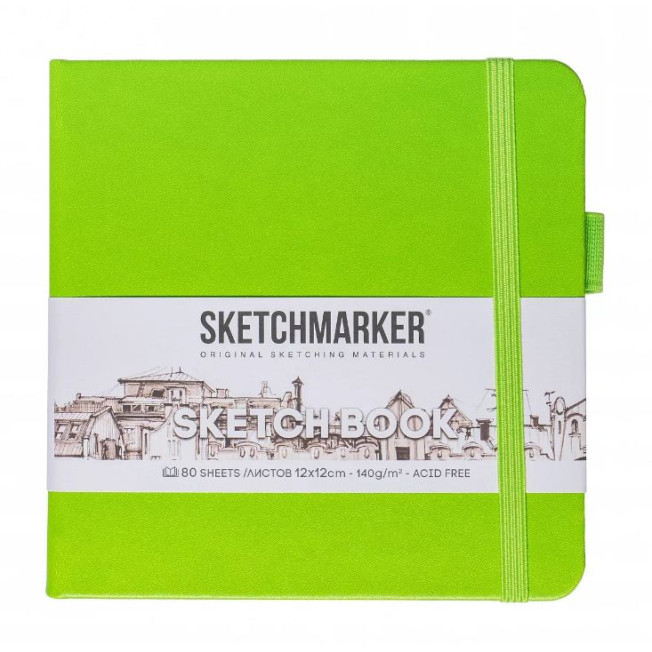 Блокнот для зарисовок "Sketchmarker" Зеленый луг, 140г/м 12*12см 80л, твердая обложка