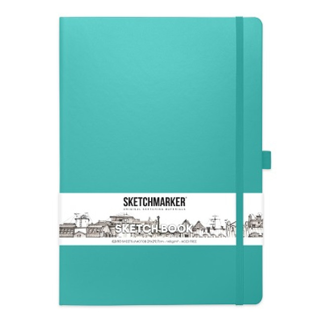 Блокнот для зарисовок "Sketchmarker" Аквамарин, 140г/м 21-30см 80л, твердая обложка