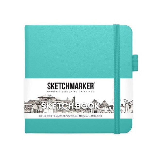 Блокнот для зарисовок "Sketchmarker" Аквамарин, 140г/м 12*12см 80л, твердая обложка