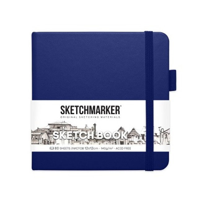 Блокнот для зарисовок Sketchmarker 140г/м 12*12см 80л, Королевский синий, твердая обложка