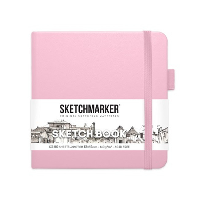 Блокнот для зарисовок Sketchmarker 140г/м 12*12см 80л, Розовый, твердая обложка