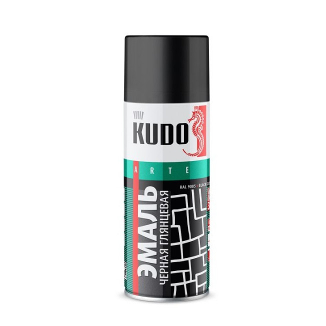 Эмаль KUDO универсальная, черная, глянцевая 520гр 1002