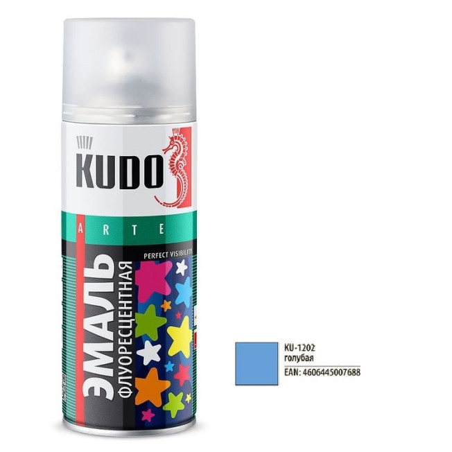 Эмаль KUDO флуоресцентная голубая, светоотражающая 520гр 1202