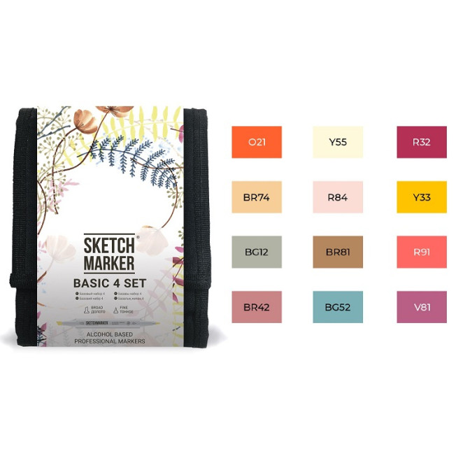 Н-р маркеров Sketchmarker Basic4 set 12 Базовые отт.-4, 12цв./пенал