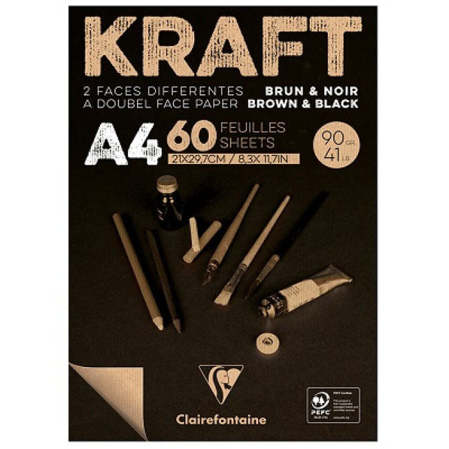 Скетчбук "Kraft" крафт/черная бумага А4 60л 90г/м крафт "верже" склейка Clairefontaine