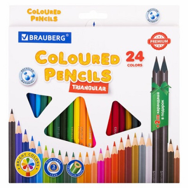 Набор карандашей цветных BRAUBERG PREMIUM 24цв +2чернограф