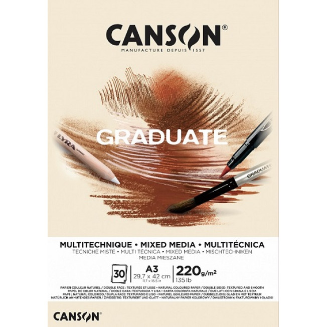 Бумага CANSON Graduate Mix Media Natural А3 30л 220гр для смешанных техник