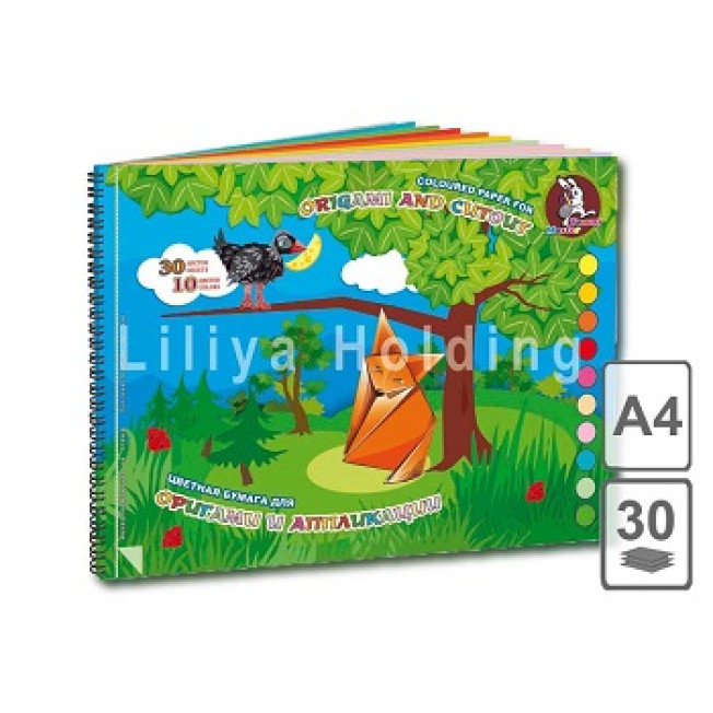 Альбом на пружине д/оригами и аппликации А4 "Басня" 10цв 30л /10/