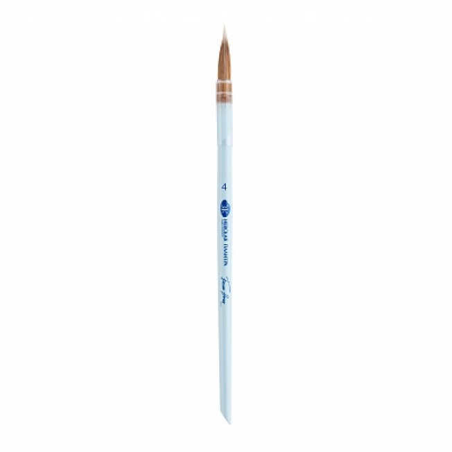 Кисть "БН" из колонка и белой синтетики круглая короткая ручка голубая матовая со скосом №4