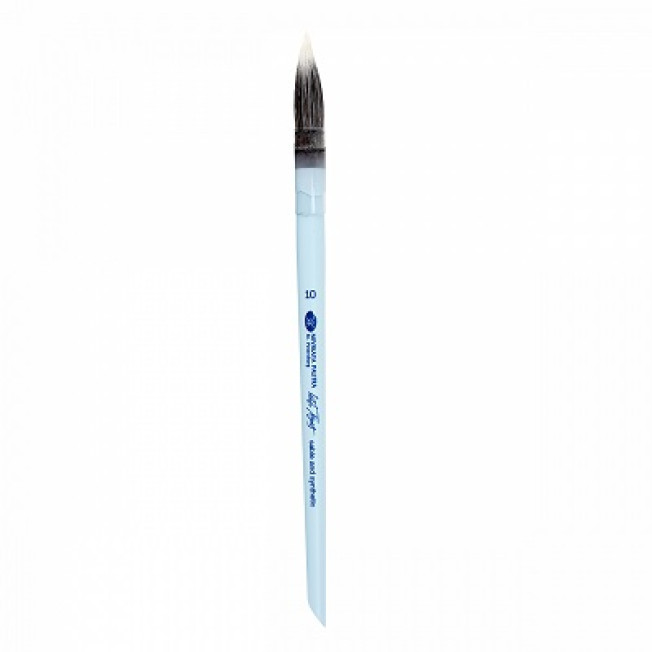 Кисть "БН" из соболя и белой синтетики круглая короткая ручка голубая матовая со скосом №10