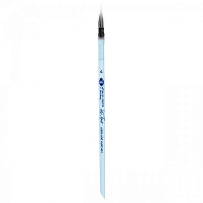 Кисть "БН" из соболя и белой синтетики круглая короткая ручка голубая матовая со скосом №4