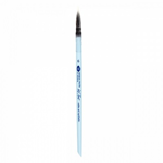 Кисть "БН" из соболя и белой синтетики круглая короткая ручка голубая матовая со скосом №6