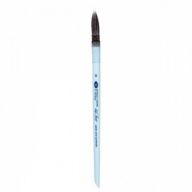 Кисть "БН" из соболя и белой синтетики круглая короткая ручка голубая матовая со скосом №8