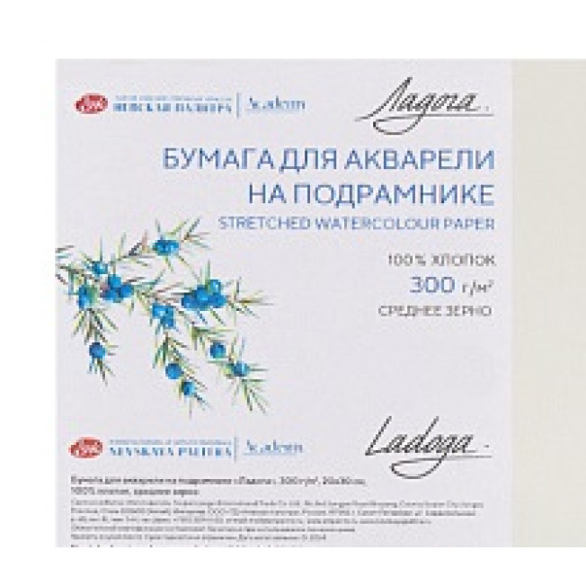 Бумага для акварели "Ладога" на подрамнике 20*30см хлопок 100%, среднее зерно 300гр/м2