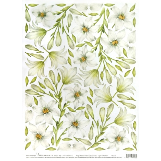 Бумага рисовая Calambour PAU 18, белые цветочки