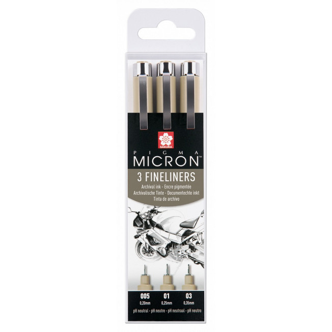 Набор капилярных ручек Pigma Micron 3шт 0,05-0,10-0,3 (0,2 0,25 0,35) черный
