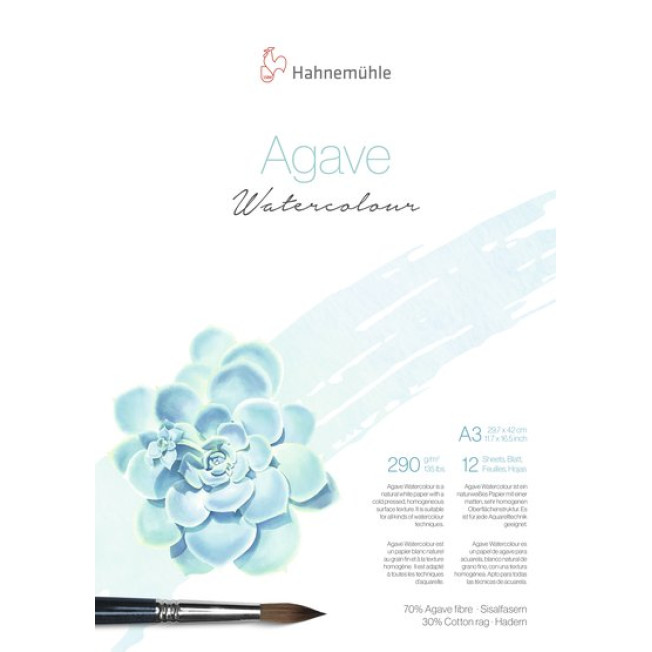 Альбом для акварели Hahnemuhle Agave среднее зерно, 290г  А3, 12л  70% волокно агавы/ 30% хлопка, склейка