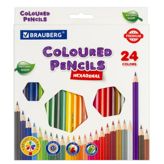 Карандаши 24цв двуцвет грифель BRAUBERG PREMIUM