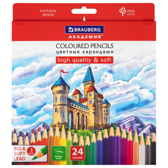 Карандаши 24цв BRAUBERG Академия цветные