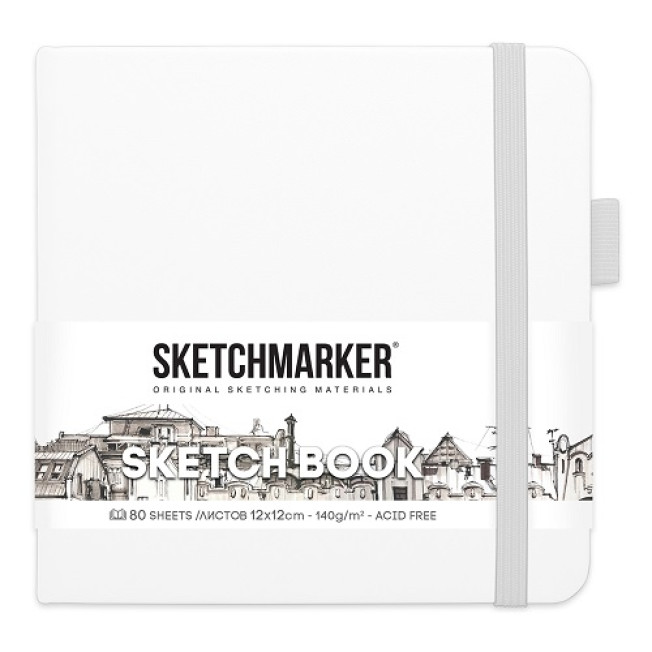 Блокнот для зарисовок "Sketchmarker" Белый, 140г/м 12*12см 80л, твердая обложка