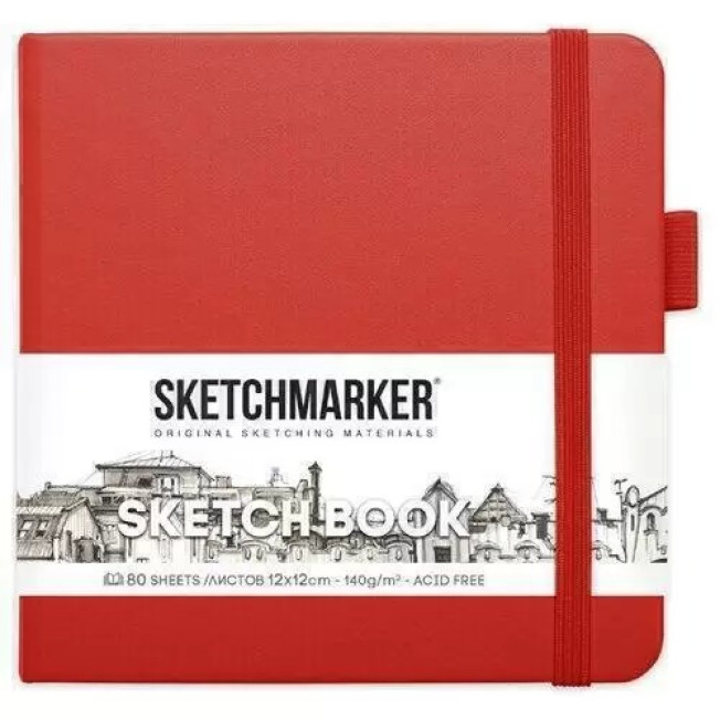 Блокнот для зарисовок Sketchmarker 140г/м 12*12см 80л, Красный, твердая обложка