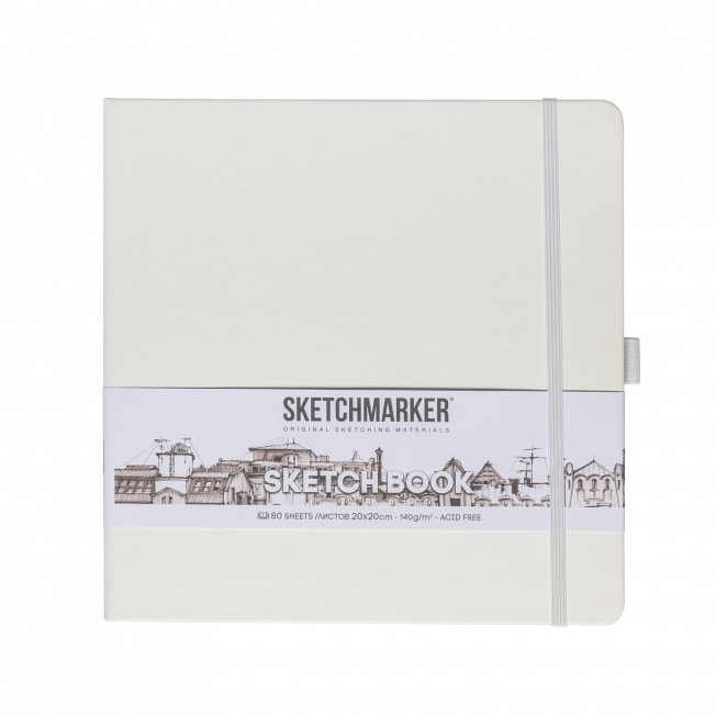 Блокнот для зарисовок "Sketchmarker" Белый, 140г/м 20*20см 80л, твердая обложка