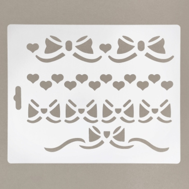 Трафарет пластик 25,5*20,5см, бантики с сердечками DK28033